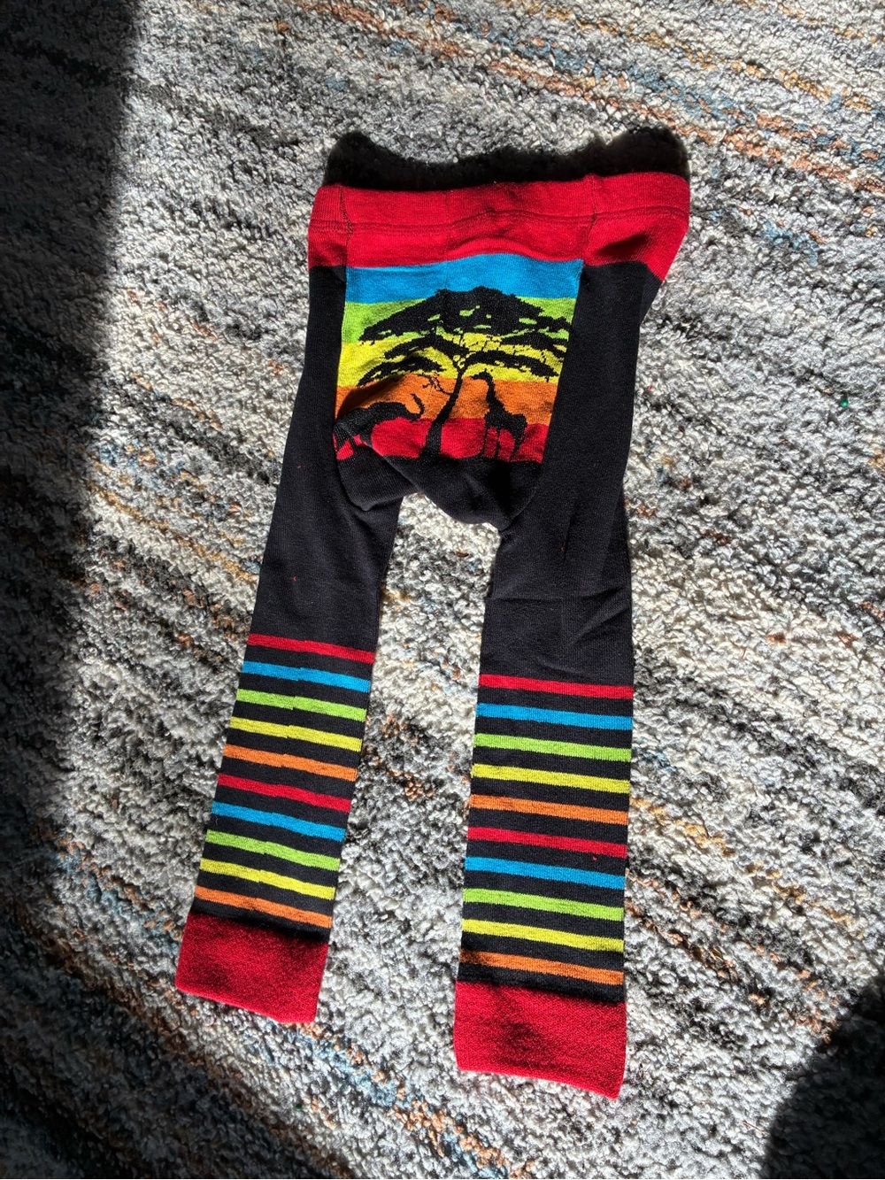 Cloth Diaper Rainbow Stripe Knit Pants with Safari Motif - Black/Red 12-18